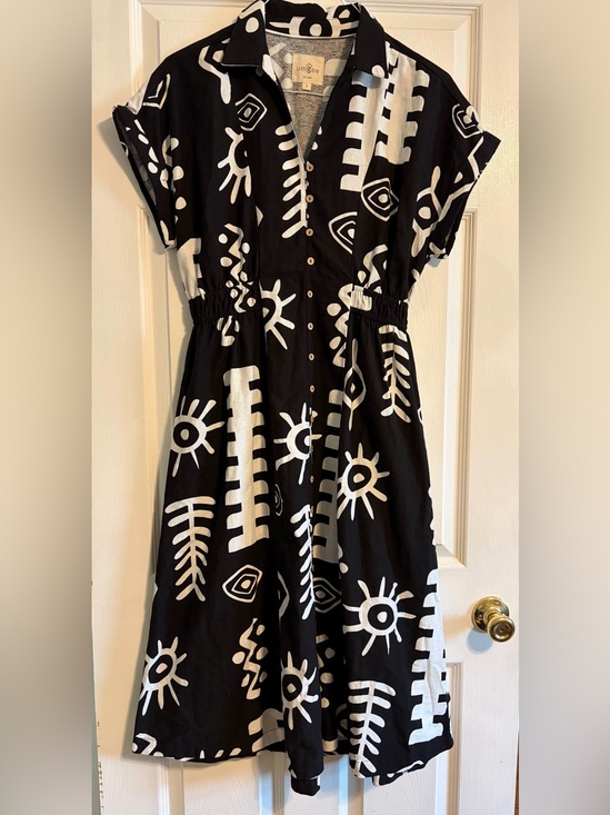 Umgee Dresses & Skirts - Umgee Black White Abstract Print Button Front Shirt Dress Small Cotton Elastic